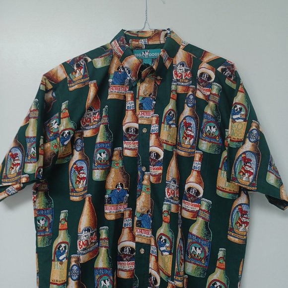 Big Dogs Other - SOLD!--Big Dogs Vintage Hawaiian Shirt, Beer Bottles, Short Sleeve, Green, Large